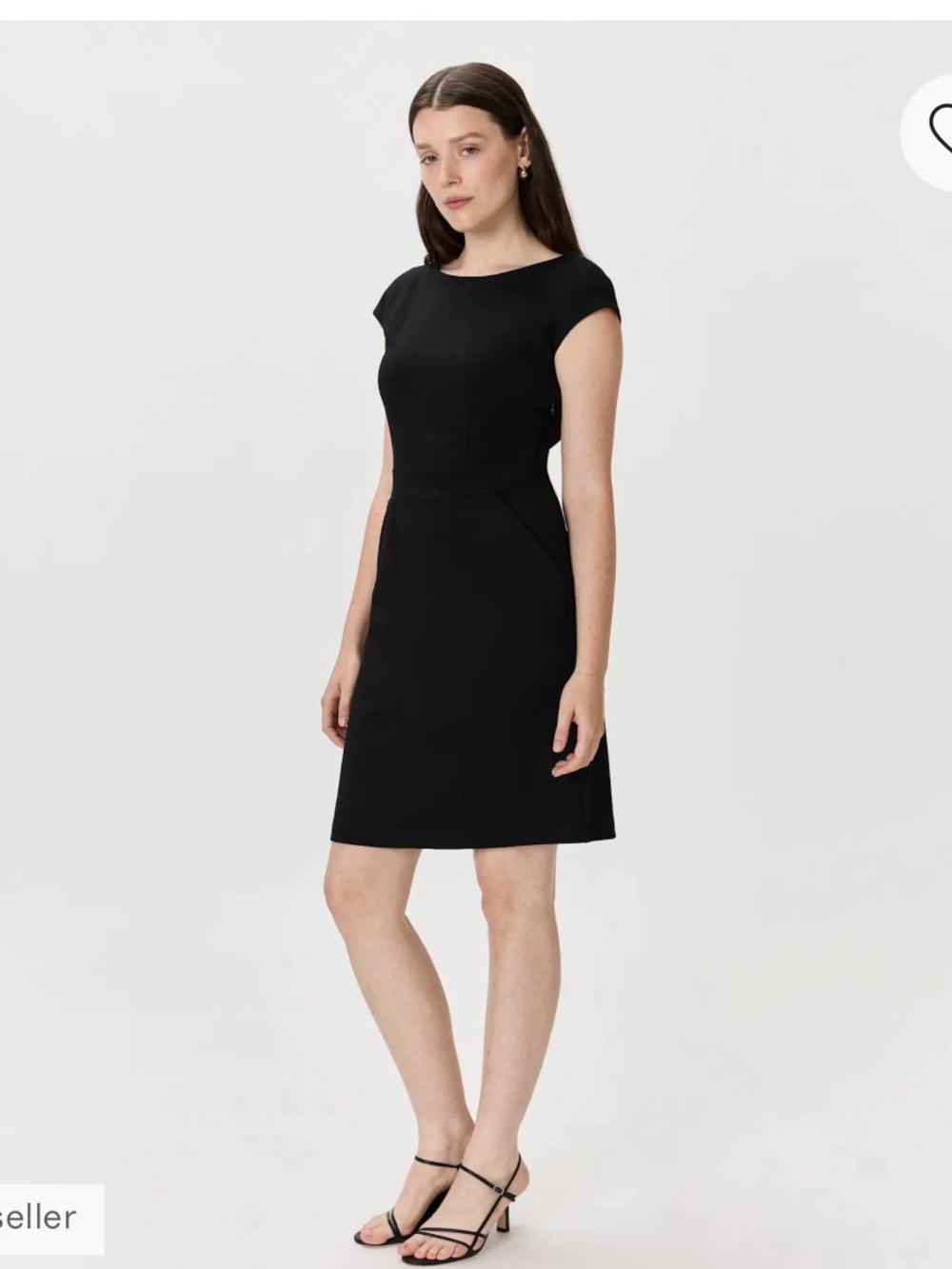 Quince Black Cap-Sleeve Midi Sheath Dress